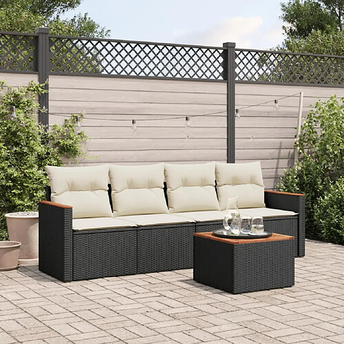 vidaXL Salon de jardin 5 pcs avec coussins noir résine tressée