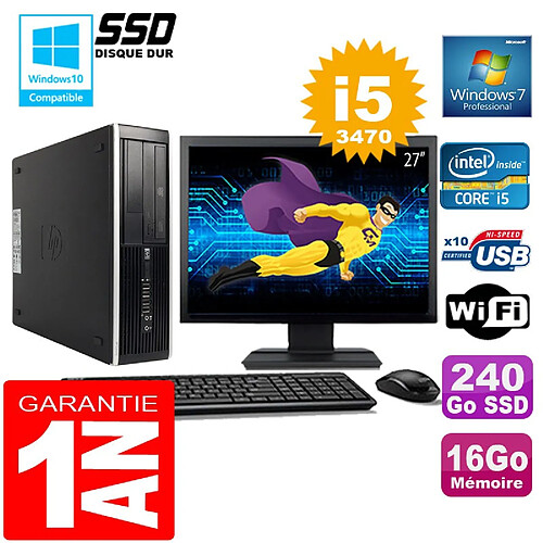 PC HP Compaq 8300 SFF Core I5-3470 Ram 16Go Disque 240 Go SSD Wifi W7 Ecran 27" · Occasion