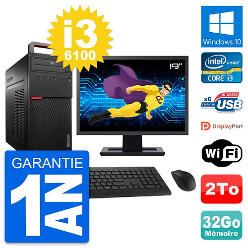 PC Tour Lenovo M700 Ecran 19" Intel i3-6100 RAM 32Go Disque 2To Windows 10 Wifi · Occasion