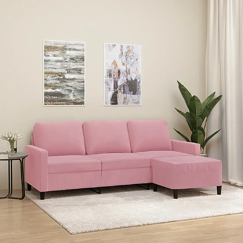 vidaXL Canapé à 3 places avec repose-pieds Rose 180 cm Velours