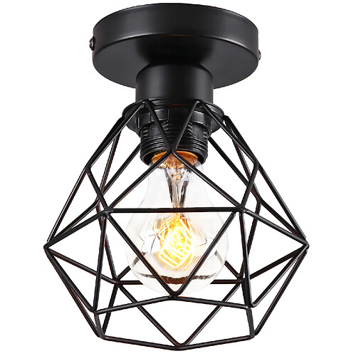 Stoex Plafonnier Rétro Vintage Lampe de Plafond Cage en Métal Luminaire Plafonnier Moderne Ampoule E27, Lustre D'Intérieur Noir