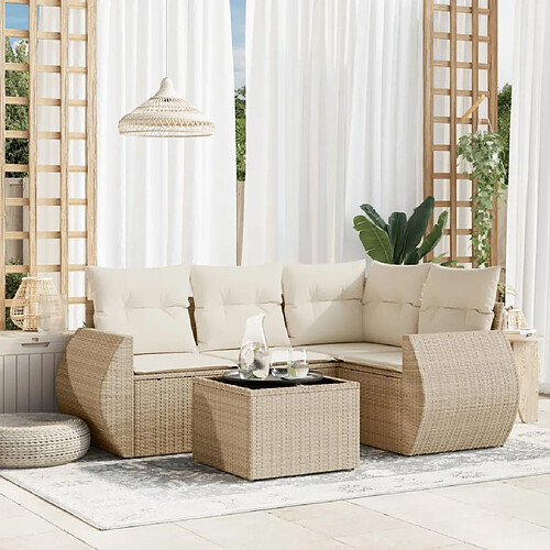 vidaXL Salon de jardin avec coussins 5 pcs beige résine tressée