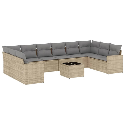 Maison Chic Salon de jardin 11 pcs avec coussins | Ensemble de Table et chaises | Mobilier d'Extérieur beige résine tressée -GKD28456