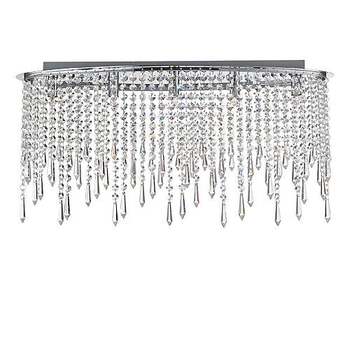 SPRING Plafonnier contemporain à 5 ampoules chromées, cristal suspendu