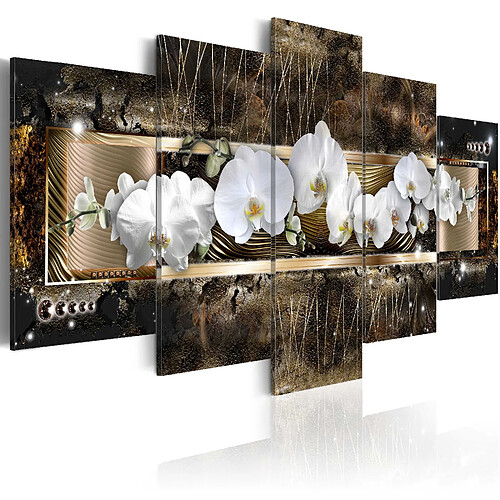 Decoshop26 Tableau toile de décoration murale impression premium en 5 parties sur châssis en bois motif Le rêve d'une orchidée 100x50 cm 11_0016304