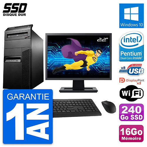 PC Tour Lenovo M93p Ecran 22" Intel G3220 RAM 16Go SSD 240Go Windows 10 Wifi · Occasion