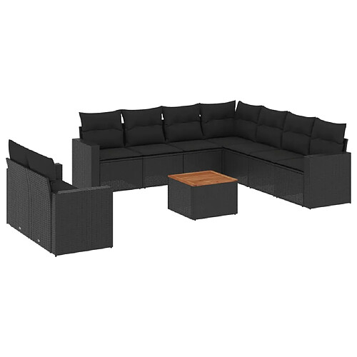 Maison Chic Salon de jardin 10 pcs avec coussins, Ensemble Tables et chaises d'extérieur noir résine tressée -GKD813272