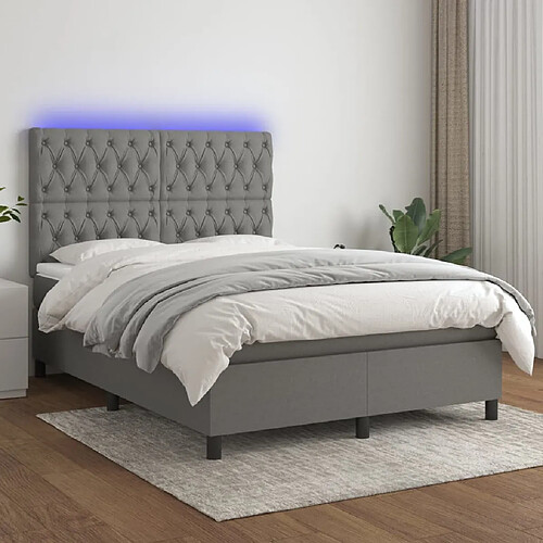 Sommier à lattes,Cadre à lattes de lit et matelas et LED pour Adulte Gris foncé 140x190 cm -MN33234