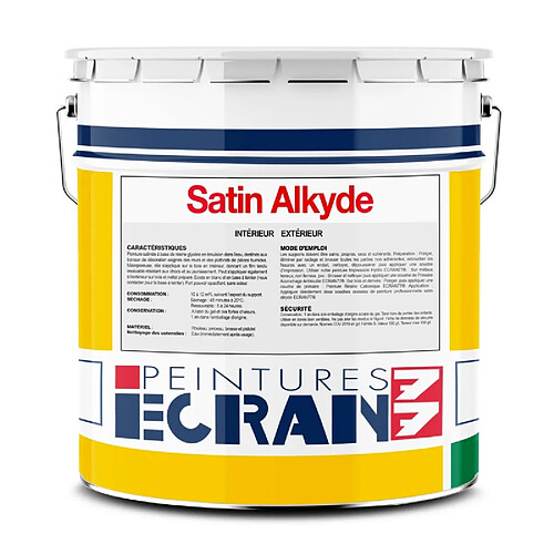 Peintures Daniel Peinture professionnelle satin, murs et plafonds, blanc, résine alkyde - Satin Alkyde ECRAN 77-4 litres-Blanc