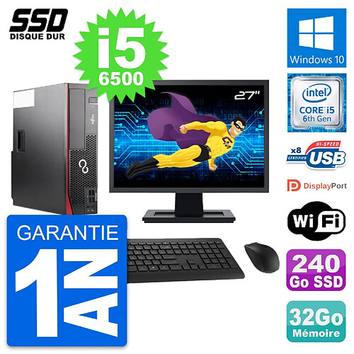 PC Fujitsu D556 DT Ecran 27" Intel i5-6500 RAM 32Go SSD 240Go Windows 10 Wifi · Occasion