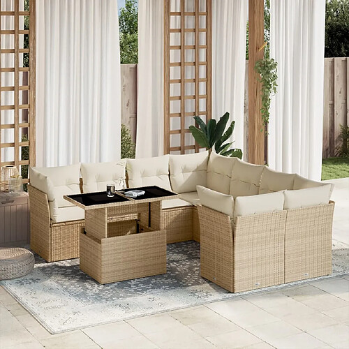 vidaXL Salon de jardin avec coussins 9 pcs beige résine tressée