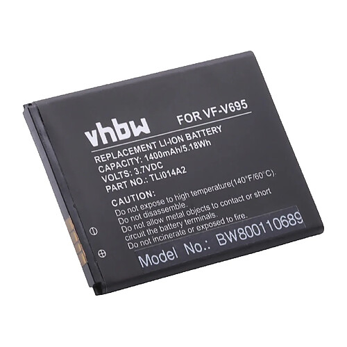 vhbw Li-Ion Batterie 1400mAh (3.7V) pour téléphone portable Smartphone Vodafone Smart First 6, V695, VF-V695 comme TLi014A2.