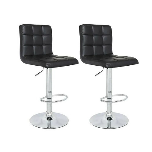 CRUNCH Lot de 2 tabourets de bar - Simili noir - Structure en metal chrome - Contemporain - L 41,5 x P 48 cm