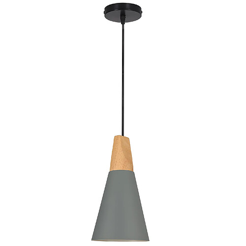 Stoex Suspension Luminaire Moderne Gris, Abat-Jour en Métal Et Bois, Suspension Lustre Nordique Rétro, Ampoule Non Incluse