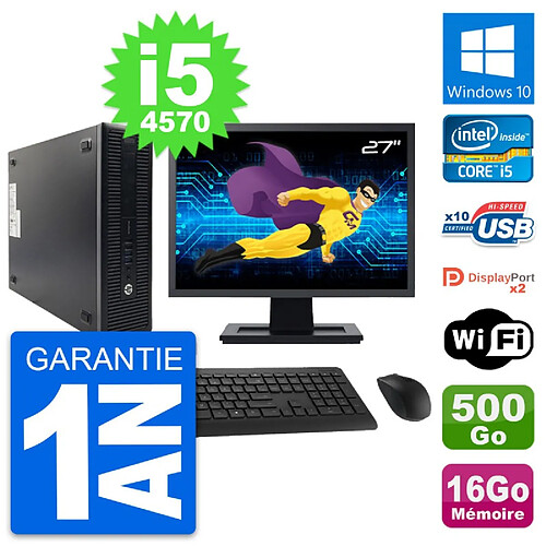 PC HP 600 G1 SFF Ecran 27" Intel i5-4570 RAM 16Go Disque 500Go Windows 10 Wifi · Occasion