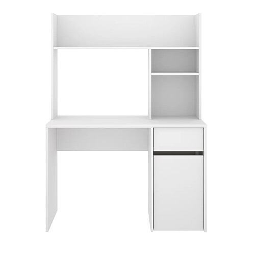 Pegane Meuble de bureau, table de bureau en bois mélaminé coloris blanc - Longueur 110 x Profondeur 50 x Hauteur 152 cm