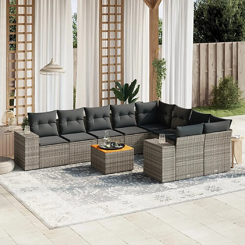 vidaXL Salon de jardin avec coussins 10 pcs gris résine tressée