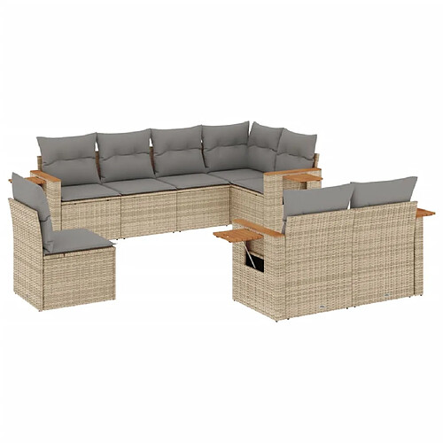 Maison Chic Salon de jardin avec coussins 8 pcs | Ensemble de Table et chaises | Mobilier d'Extérieur beige résine tressée -GKD26862