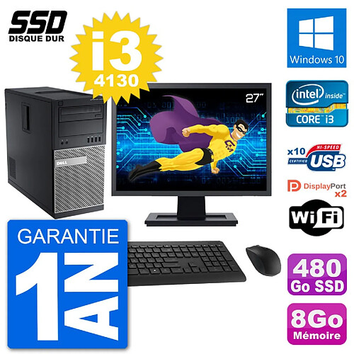 PC Tour Dell 9020 Ecran 27" Intel Core i3-4130 RAM 8Go SSD 480Go Windows 10 Wifi · Occasion