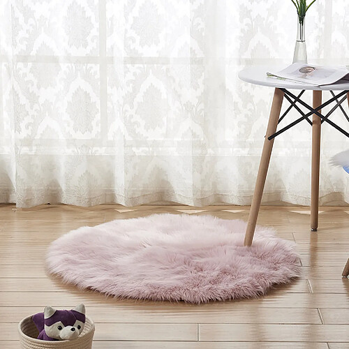 LUUCOZK Tapis moelleux en fausse fourrure, tapis à poils longs pour chambre à coucher et salon, rose-55cm de diamètre