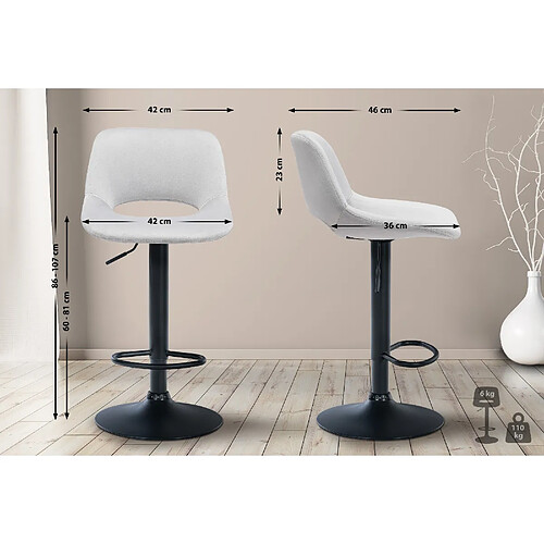 Non Lot de 2 tabourets de bar Camden velours noir