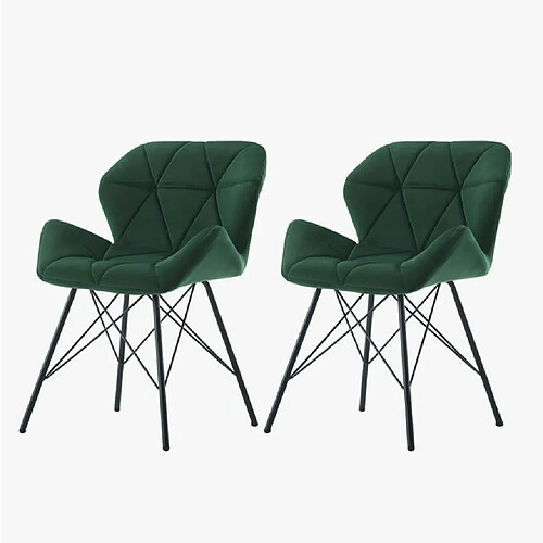 Decoshop26 Lot de 2 chaises de salle à manger en tissu velours vert couture triangle pieds en métal design Eiffel CDS09333