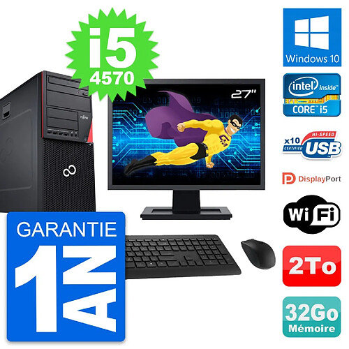 PC Tour Fujitsu P720 Ecran 27" Intel i5-4570 RAM 32Go Disque 2To Windows 10 Wifi · Occasion