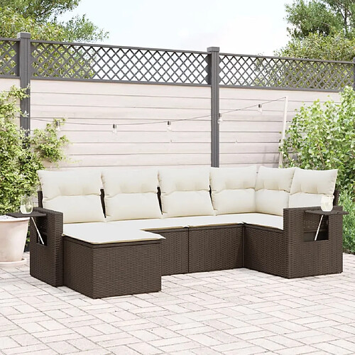 vidaXL Salon de jardin avec coussins 6 pcs marron résine tressée