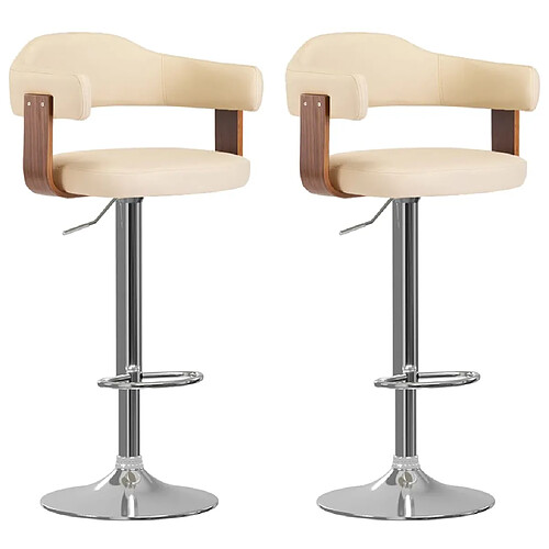 vidaXL Tabourets de bar lot de 2 crème bois courbé et similicuir