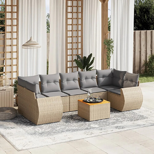 vidaXL Salon de jardin avec coussins 8 pcs beige résine tressée