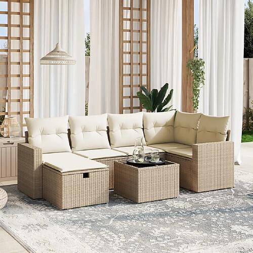 vidaXL Salon de jardin avec coussins 7 pcs beige résine tressée