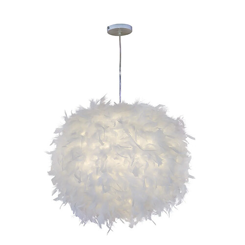 Universal Lustre rond en plumes avec ampoule E27, lustre décoratif sphère pour chambre, salle à manger, hôtel