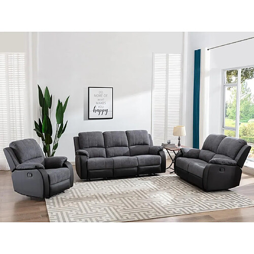 Vente-Unique Fauteuil relax en microfibre et simili gris et noir BRODY