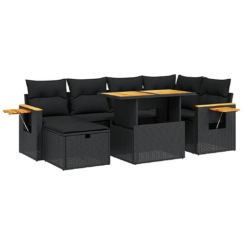 Maison Chic Ensemble Tables et chaises d'extérieur 7pcs avec coussins,Salon de jardin noir résine tressée -GKD376614