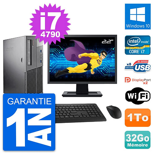 PC Lenovo M93p SFF Ecran 22" Intel i7-4790 RAM 32Go Disque 1To Windows 10 Wifi · Occasion