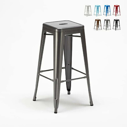 Ahd Amazing Home Design Tabouret Tolix industriel en acier et métal pour bars et cuisines Steel Up, Couleur: Gris