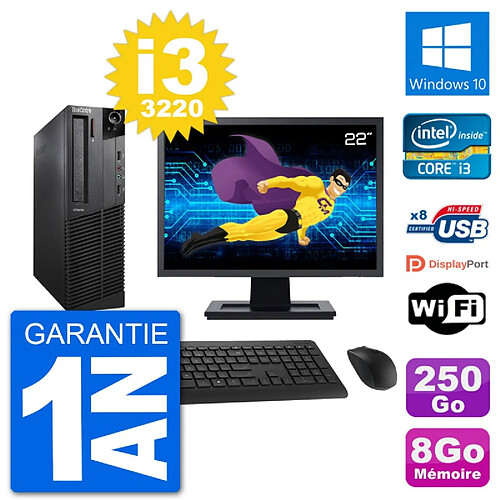 PC Lenovo M92p SFF Ecran 22" Intel i3-3220 RAM 8Go Disque 250Go Windows 10 Wifi · Occasion