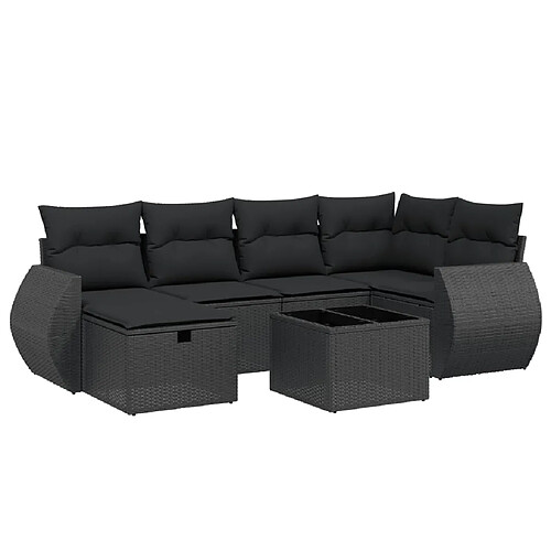 Maison Chic Ensemble Tables et chaises d'extérieur 7pcs avec coussins,Salon de jardin noir résine tressée -GKD742005