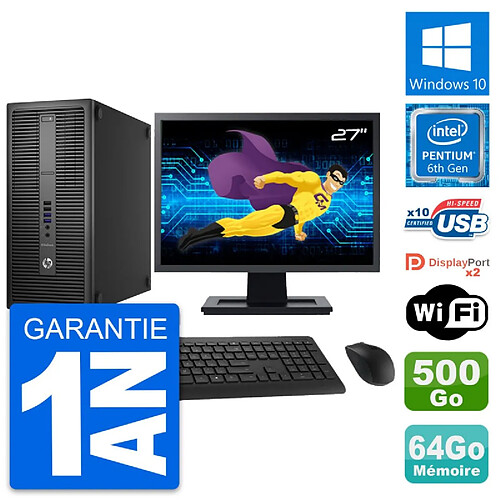 PC Tour HP 800 G2 Ecran 27" Intel G4400 RAM 64Go Disque 500Go Windows 10 Wifi · Occasion