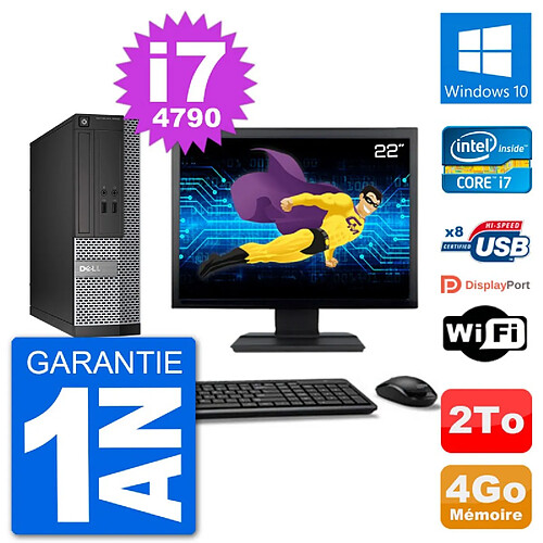 PC Dell Optiplex 3020 SFF Ecran 22" i7-4790 RAM 4Go Disque 2To Windows 10 Wifi · Occasion