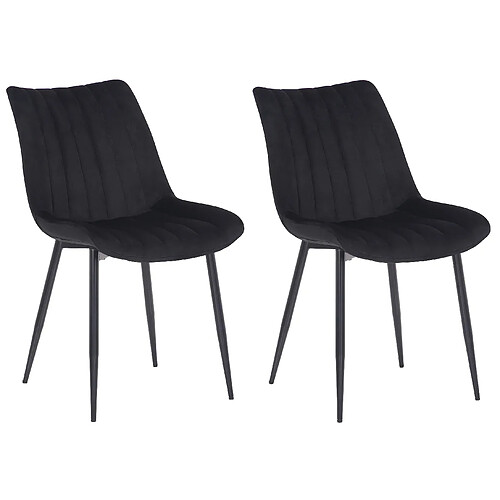 Decoshop26 Lot de 2 chaises de salle à manger coutures décoratives verticales avec pieds en métal noir assise en velours noir 10_0001742