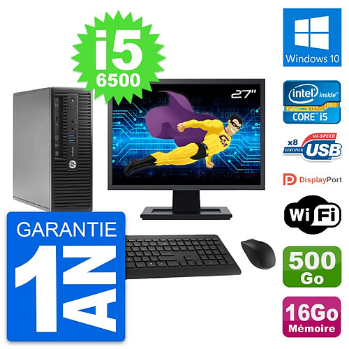 PC HP 400 G3 SFF Ecran 27" Intel i5-6500 RAM 16Go Disque 500Go Windows 10 Wifi · Occasion