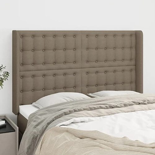 Maison Chic Tête de lit scandinave avec oreilles,meuble de chambre Taupe 147x16x118/128 cm Tissu -MN35835