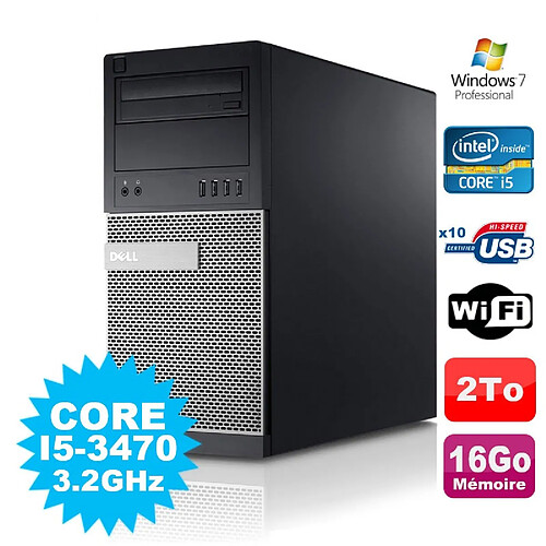 PC Tour Dell Optiplex 7010 Core I5-3470 3.2Ghz 16Go Disque 2000Go DVD WIFI Win 7 · Occasion