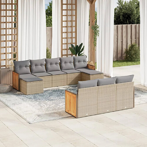 vidaXL Salon de jardin avec coussins 10 pcs beige résine tressée