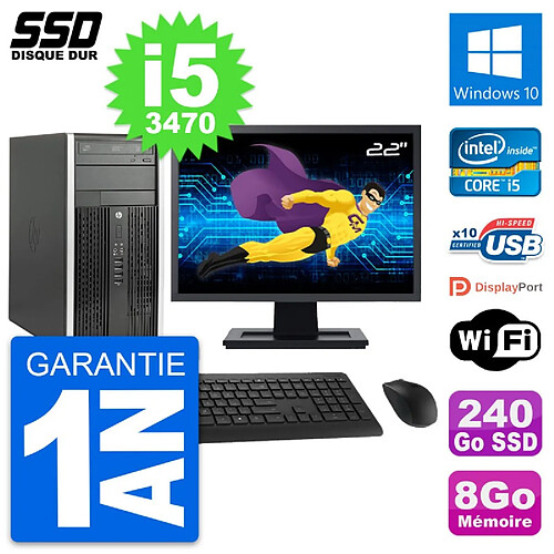 PC Tour HP 6300 CMT Ecran 22" Intel i5-3470 RAM 8Go SSD 240Go Windows 10 Wifi · Occasion