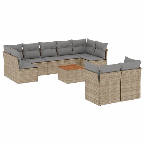 Maison Chic Salon de jardin avec coussins 10 pcs | Ensemble de Table et chaises | Mobilier d'Extérieur beige résine tressée -GKD71473