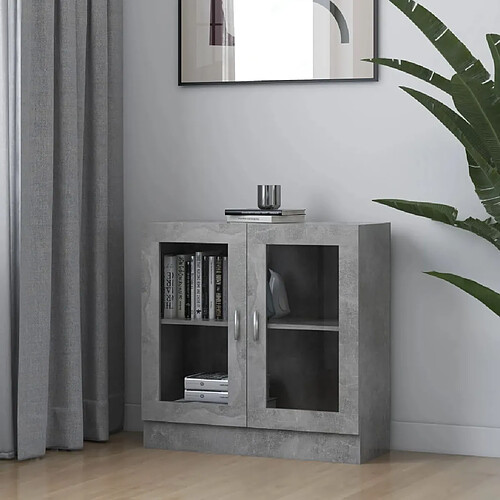 vidaXL Armoire à vitrine Gris béton 82,5x30,5x80 cm Bois d'ingénierie