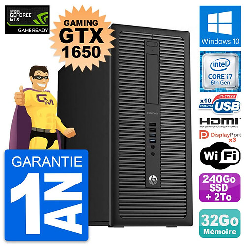 PC Tour HP 800 G2 Gaming GTX 1650 i7-6700 RAM 32Go 240Go SSD + 2To Windows 10 · Occasion