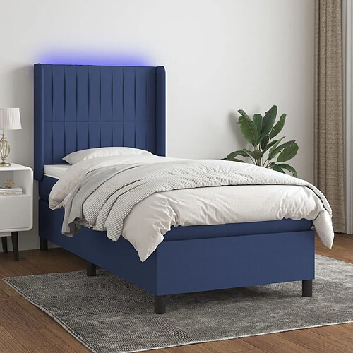 Sommier à lattes,Cadre à lattes de lit pour Adulte matelas et LED Bleu 100x200 cm Tissu -MN36658